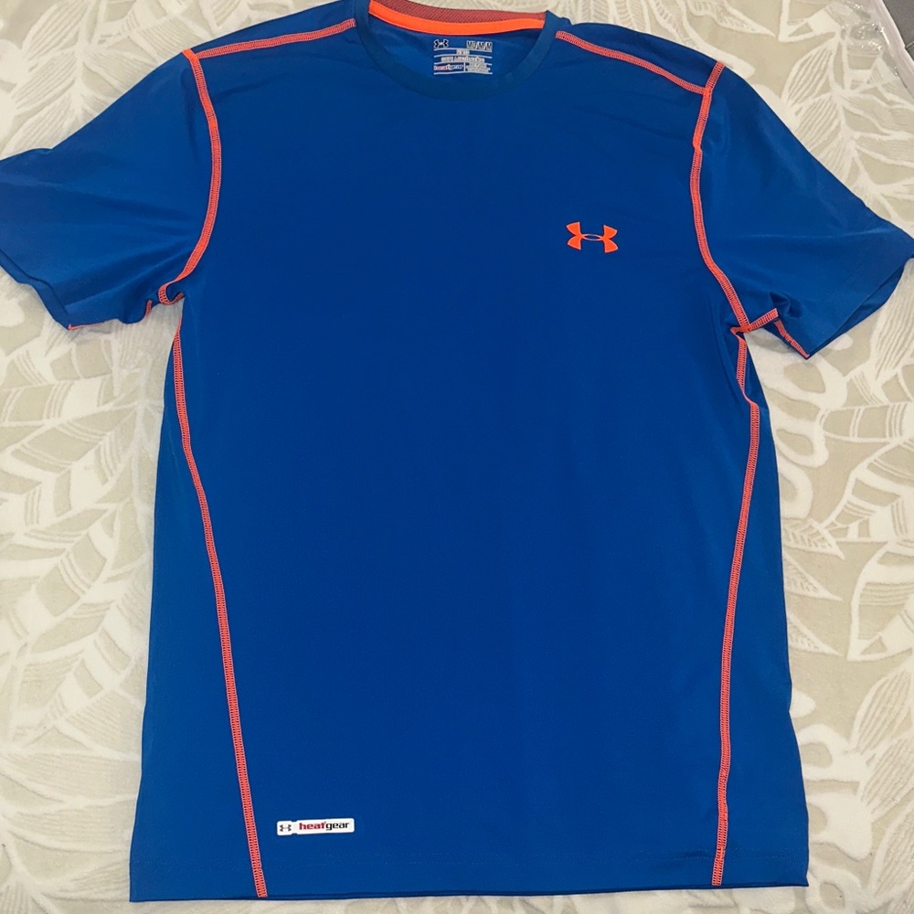 Under Armour Blue Shirt with Orange Accents size M